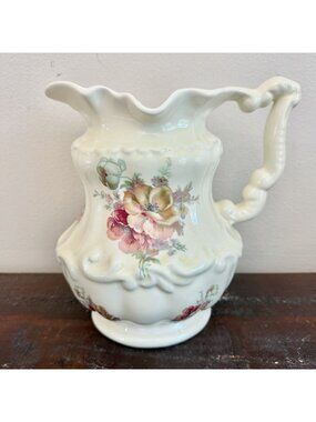 Vintage Athena California Floral Ceramic Pitcher Vase Cottagecore French Country